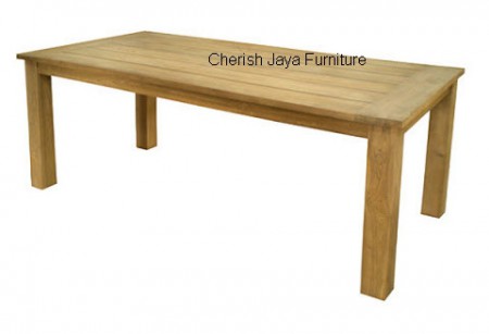 Code: SJDT 007 Name: Simplicity Slatslop Dining Table Size:  W=180 x D=90  x H=78 cm  W=200 x D=100 x H=78 cm W=260 x D=100 x H=78 cm W=280 x D=100 x H=78 cm Thickness top = 3 cm Thickness leg = 10 cm Wood: Solid Teakwood